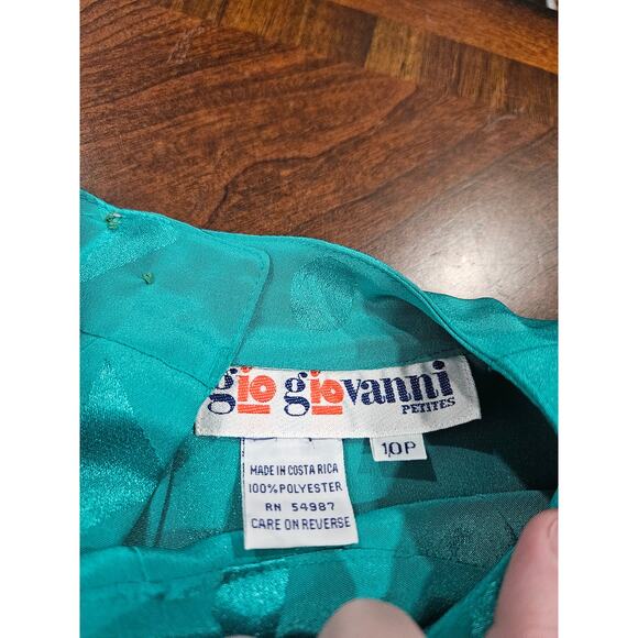 Vintage 90's Giovanni Petites Turquoise Pleated Peplum Blouse Top Size 10 10P - Picture 2 of 6